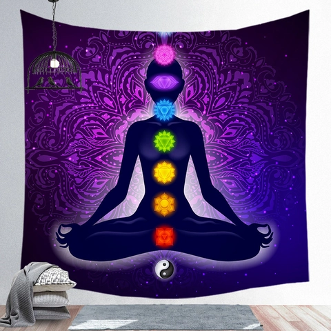 Mandala Chakra Tapestry Yoga Meditation Wall Hanging Mysterious Starry Sky Bohemian Decor 3D Digital Printed Polyester Backdrop