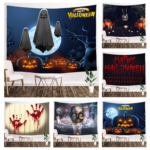Halloween Wandteppich Wandbehang Polyester Kürbis Geist Blut Handabdruck Skelett Druck Hintergrund Für Home Party Dekoration