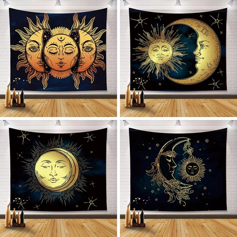 Arazzo Sole Luna Stella Celestiale Appeso A Parete Bohémien Tarocchi Estetico Tessuto Di Poliestere Decorazione Sfondo