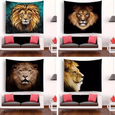 Tapisserie Murale Motif Animal Lion Zèbre Impression Numérique 3D Tissu en Polyester Suspendu pour Décoration de Salon