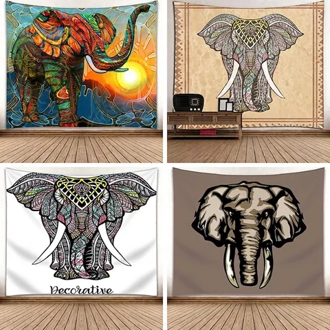 Bohemian Elephant Tapestry Colorful Mandala Wall Hanging Polyester Fabric Decorative Blanket For Living Room Bedroom Dorm Home Decor