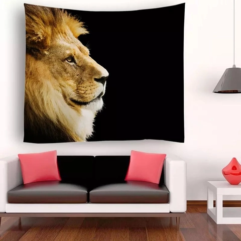 Tapisserie Murale Motif Animal Lion Zèbre Impression Numérique 3D Tissu en Polyester Suspendu pour Décoration de Salon