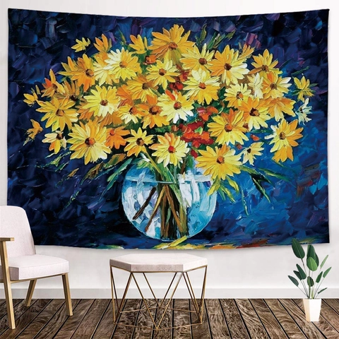 Sonnenblumen Wandteppich Wandbehang Polyester Gebürstetes Gewebe Ölgemälde Floral Wandkunst Für Schlafzimmer Wohnzimmer Wohnheim Home Decor