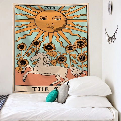 Arazzo Tarocchi Da Parete In Microfibra Di Poliestere Vintage Sole Luna Stella Astrologia Decorazione Camera Da Letto