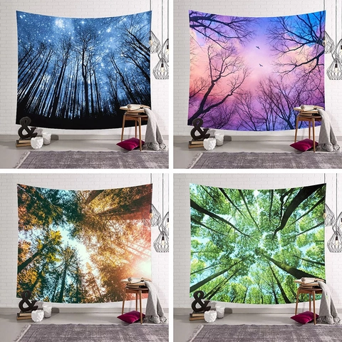 Arazzo Paesaggio Forestale Nordico Poliestere Da Parete Per Soggiorno Camera Da Letto Estetica Natura Stampa 3D Sfondo