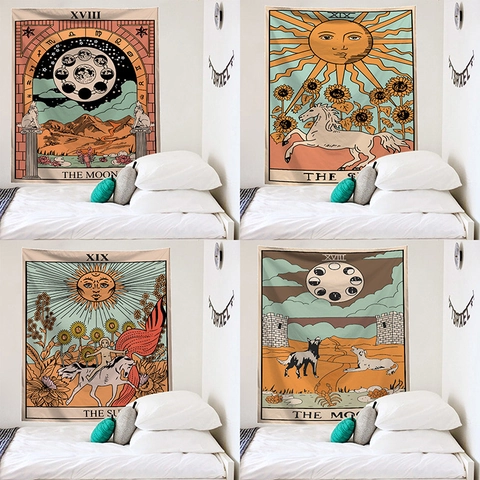 Arazzo Tarocchi Da Parete In Microfibra Di Poliestere Vintage Sole Luna Stella Astrologia Decorazione Camera Da Letto