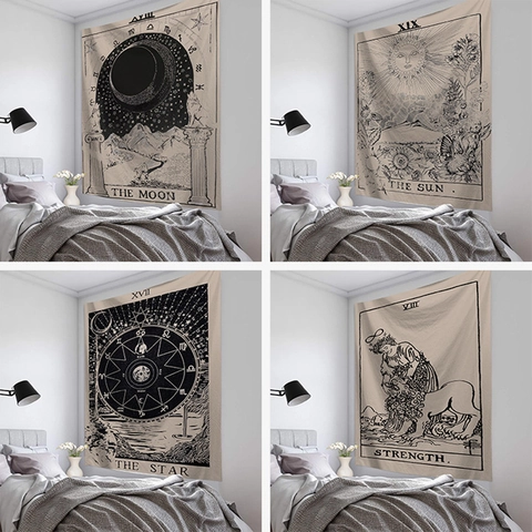Vintage Tarot Card Astrology Wall Hanging Tapestry Nordic The Moon Sun Star Lovers Justice Strength Room Decor