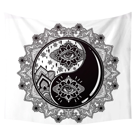 Böhmisch Sonne Mond Wandteppich Schwarz Weiß Mandala Tarot Wandbehang Für Schlafzimmer Wohnzimmer Heimdeko Polyester Kunst