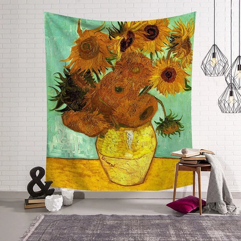 Van Gogh Ölgemälde Kunst Wandteppich Sonnenblume Sternennacht Polyester Gebürsteter Stoff Wohndekoration Ästhetik