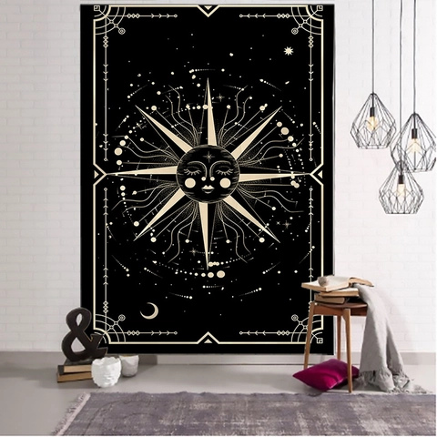 Tarot Astrologie Wandteppich Gebürstetes Polyester Digitaldruck Mondphasen Boho Mandala Himmlische Wanddekoration
