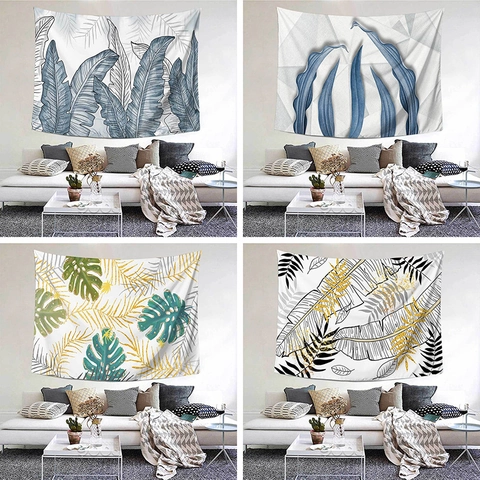 Nordic Tropical Leaf Wall Tapestry Polyester Background Cloth Decorative Hanging Blanket For Bedroom Living Room Dorm Aesthetic Room Decor