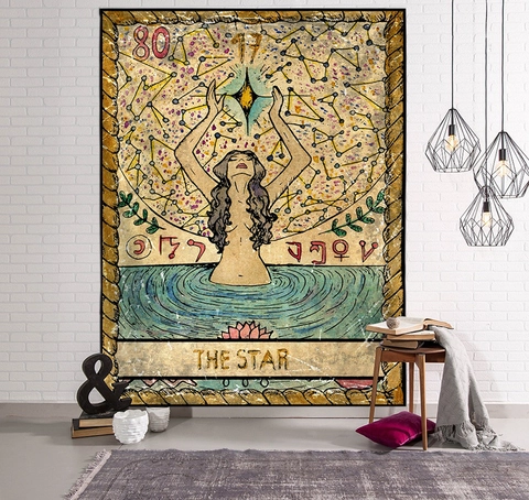 Vintage Tarot Wall Tapestry Polyester Brushed Fabric Hanging Blanket The Star Sun Moon Wheel Of Fortune Aesthetic Decor
