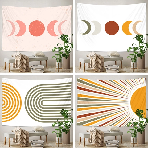 Böhmischer Mondphasen Wandteppich Nordisch Sonne Geometrisch Druck Hintergrund Für Schlafzimmer Wohnzimmer Dekoration Polyester