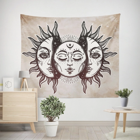 Mystiek Zon en Maan Ster Wandtapijt Boheems Mandala Wandkleed Polyester Stof Tapijt Voor Woonkamer Slaapkamer Thuis Decoratie
