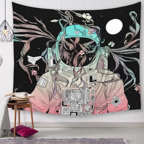Astronaut Space Tapestry Wall Hanging Polyester Surrealist Art Background Cloth For Bedroom Living Room Nordic Style