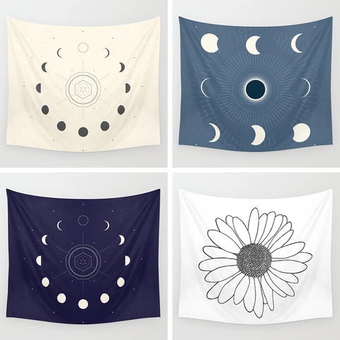Moon Phase Tapestry Wall Hanging Polyester Celestial Astrology Sun Moon Bohemian Art Home Decor Backdrop