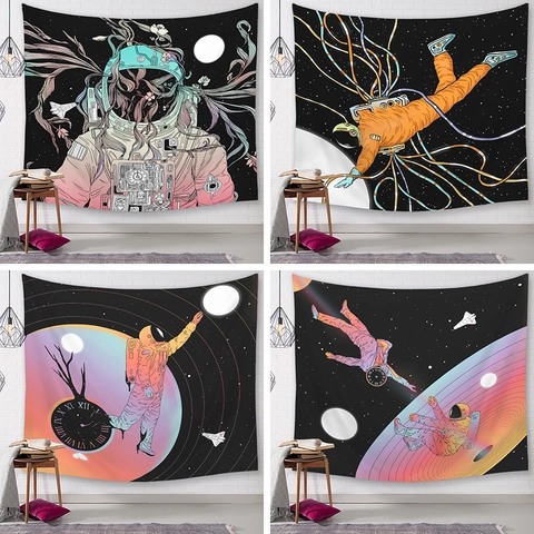 Astronaut Space Tapestry Wall Hanging Polyester Surrealist Art Background Cloth For Bedroom Living Room Nordic Style