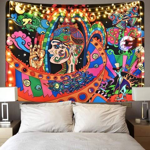 Psychedelic Art Tapestry Polyester Wall Hanging For Bedroom Living Room Mushroom Landscape Surrealism Aesthetic Home Decor
