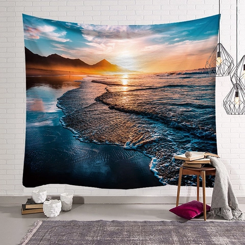 Tapiz De Pared Paisaje De Playa Al Atardecer Fondo Colgante Tela De Poliéster Cepillado Decoración Estética De Habitación