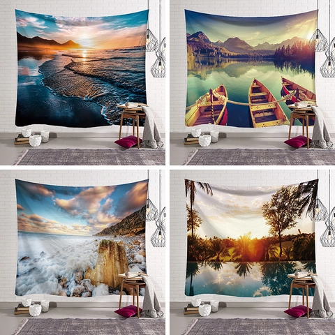 Tapiz De Pared Paisaje De Playa Al Atardecer Fondo Colgante Tela De Poliéster Cepillado Decoración Estética De Habitación