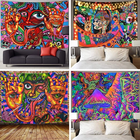 Psychedelic Art Tapestry Polyester Wall Hanging For Bedroom Living Room Mushroom Landscape Surrealism Aesthetic Home Decor