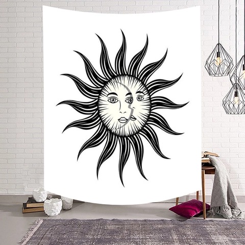 Arazzo Da Parete Boemo Sole Luna Stella Tessuto Spazzolato Poliestere Decorazione Mistica Astrologia Sfondo D'Arte