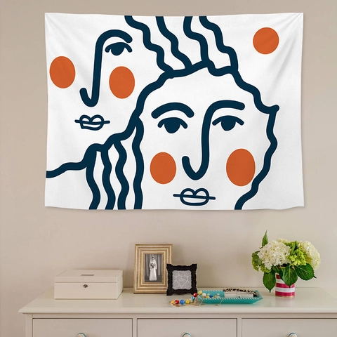Wall Tapestry Brushed Polyester Abstract Geometric Line Art Nordic Style Home Bedroom Living Room Decor Background Cloth