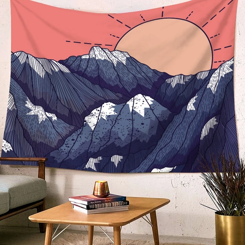 Sonnenaufgang Berg Wandteppich Wandbehang Böhmisch Polyester Hintergrundtuch Für Schlafzimmer Wohnzimmer Dekor Nordischer Stil