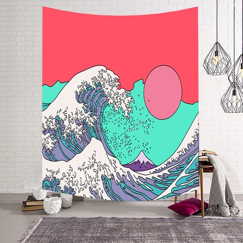 Japanischer Stil Ukiyo-e Wandteppich Große Welle Fuji Digitaldruck Polyestergewebe Für Schlafzimmer Künstlerisches Dekor