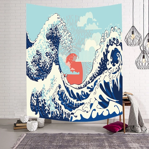 Japanischer Stil Ukiyo-e Wandteppich Große Welle Fuji Digitaldruck Polyestergewebe Für Schlafzimmer Künstlerisches Dekor