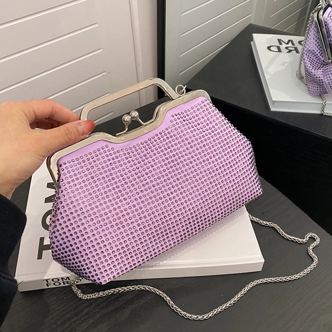 Damen Strass Abendtasche Glänzende Kristall Clutch Handtasche Mit Metallgriff Und Kettenriemen Für Party Hochzeit
