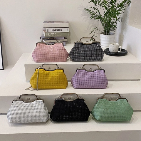 Damen Strass Abendtasche Glänzende Kristall Clutch Handtasche Mit Metallgriff Und Kettenriemen Für Party Hochzeit