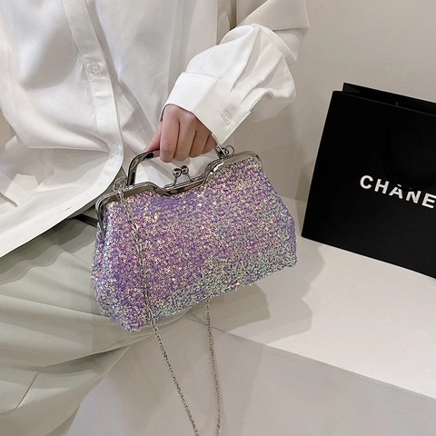 Borsa da Sera con Paillettes da Donna Elegante Pochette da Matrimonio con Tracolla a Catena Manico in Metallo Vintage