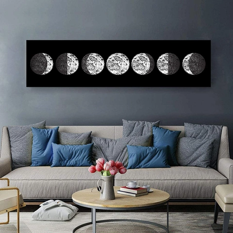 Modern Minimalist Moon Phase Tapestry Polyester Cotton Black White Wall Hanging Home Bedroom Living Room Decor Art