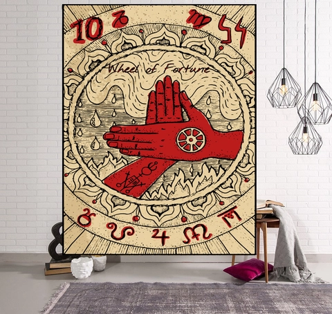 Tarot Tapestry Vintage Wall Hanging Aesthetic Occult Mystical Polyester Background Cloth For Bedroom Living Room Decor
