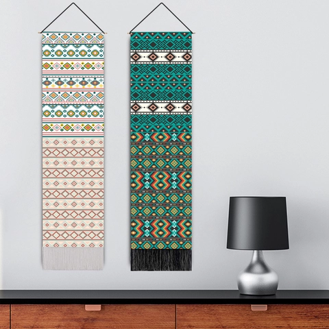 Boheems Wandtapijt Katoen Polyester Geometrisch Patroon Tribale Totem Houten Stok Kwastjes Noordse Etnische Stijl