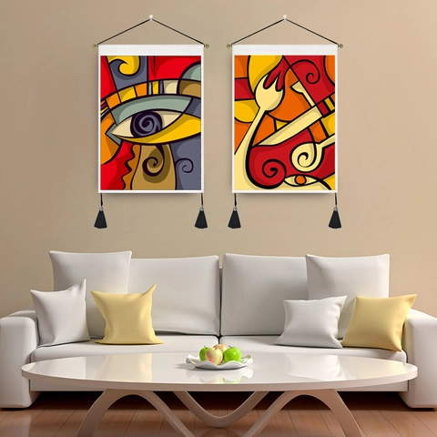 Moderner Abstrakter Geometrischer Wandteppich Polyester Baumwolle Künstlerisches Wanddekor Mit Stab Quasten Wohnzimmer Schlafzimmer