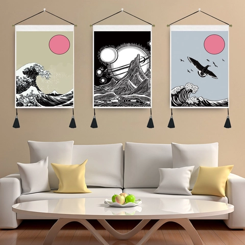 Arazzo Da Parete Giapponese Ukiyo-e Rotolo Da Parete Poliestere Cotone Con Asta Corda E Nappine Per Decorazione Casa