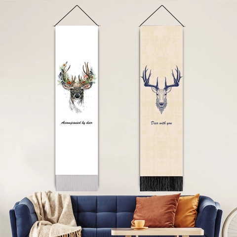 Wandbehang Mit Hirschkopf Polyester Baumwolle Vertikale Tapisserie Mit Quasten Nordischer Stil Inneneinrichtung Kunst