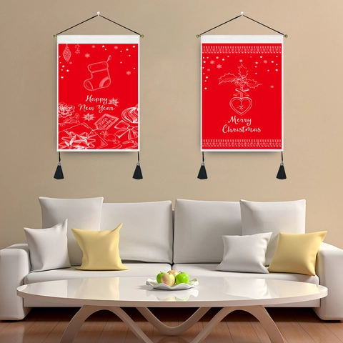 Kerstman Wandtapijt Muurbevestiging Polyester Katoen Stof Banner Met Kwastje Feestelijke Huisdecoratie Voor Woonkamer