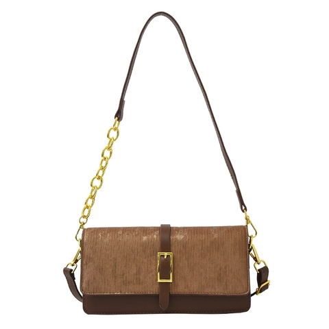 Women Crossbody Bag Small PU Leather Corduroy Patchwork Square Shoulder Handbag Magnetic Buckle Gold Chain Strap Vintage