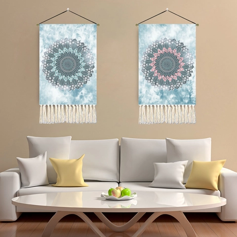 Boho Mandala Wandteppich Wandbehang Batik Polyester Baumwolle Mit Quasten Und Aufhängestange Für Wohnzimmer Schlafzimmer