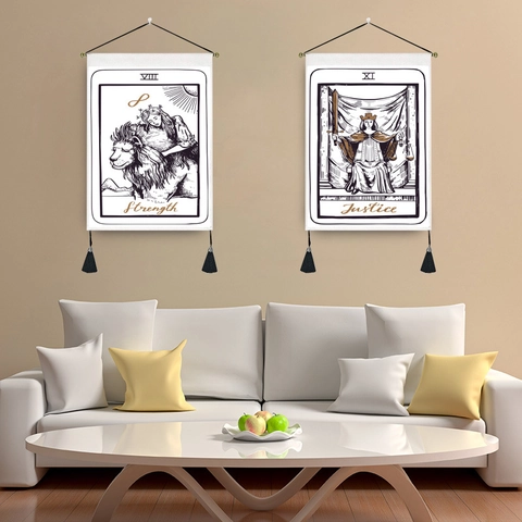 Tarot Card Tapestry Wall Hanging Cotton Polyester Blend With Tassels Rod Vintage Nordic For Bedroom Living Room Home Decor