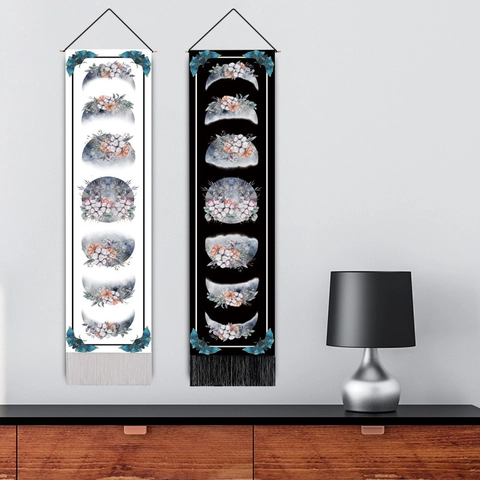 Maanfasen Wandtapijt Met Bloemen Katoen Polyester Katoen Wanddecoratie Esthetiek Noordse Stijl