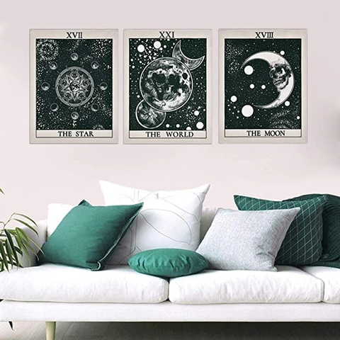 Tarot Card Wall Hanging Tapestry Polyester Cotton Mystic Star Moon World Black White Bohemian Gothic Aesthetic Home Decor