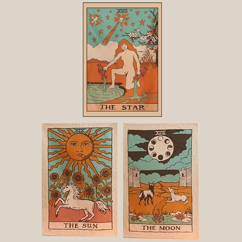 Tarot Card Tapestries Polyester Cotton Sun Moon Star Vintage Bohemian Retro Wall Hanging Decor Home Aesthetic