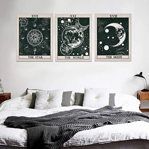 Tarot Card Wall Hanging Tapestry Polyester Cotton Mystic Star Moon World Black White Bohemian Gothic Aesthetic Home Decor