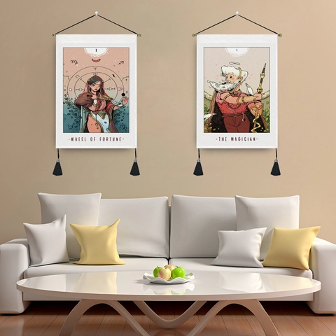 Bohemian Tarot Card Wall Hanging Tapestry With Tassels Polyester Cotton Sun Moon Magician Decorative Art Home Decor