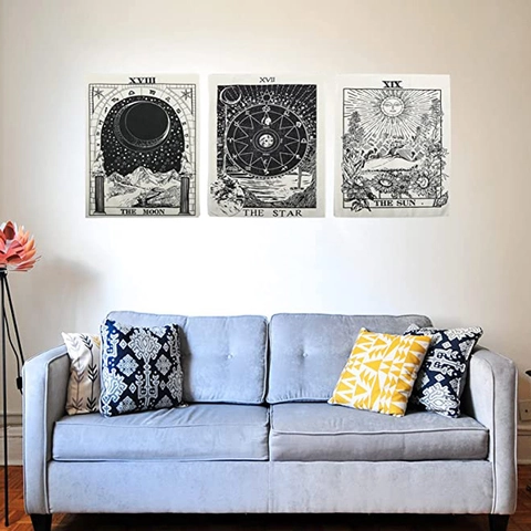 Tarot Wandkleden Zon Maan Ster Vintage Zwart Wit Polyester Katoen Wanddecoratie Voor Woonkamer Slaapkamer