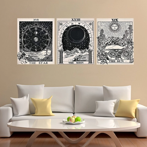 Tarot Wandkleden Zon Maan Ster Vintage Zwart Wit Polyester Katoen Wanddecoratie Voor Woonkamer Slaapkamer